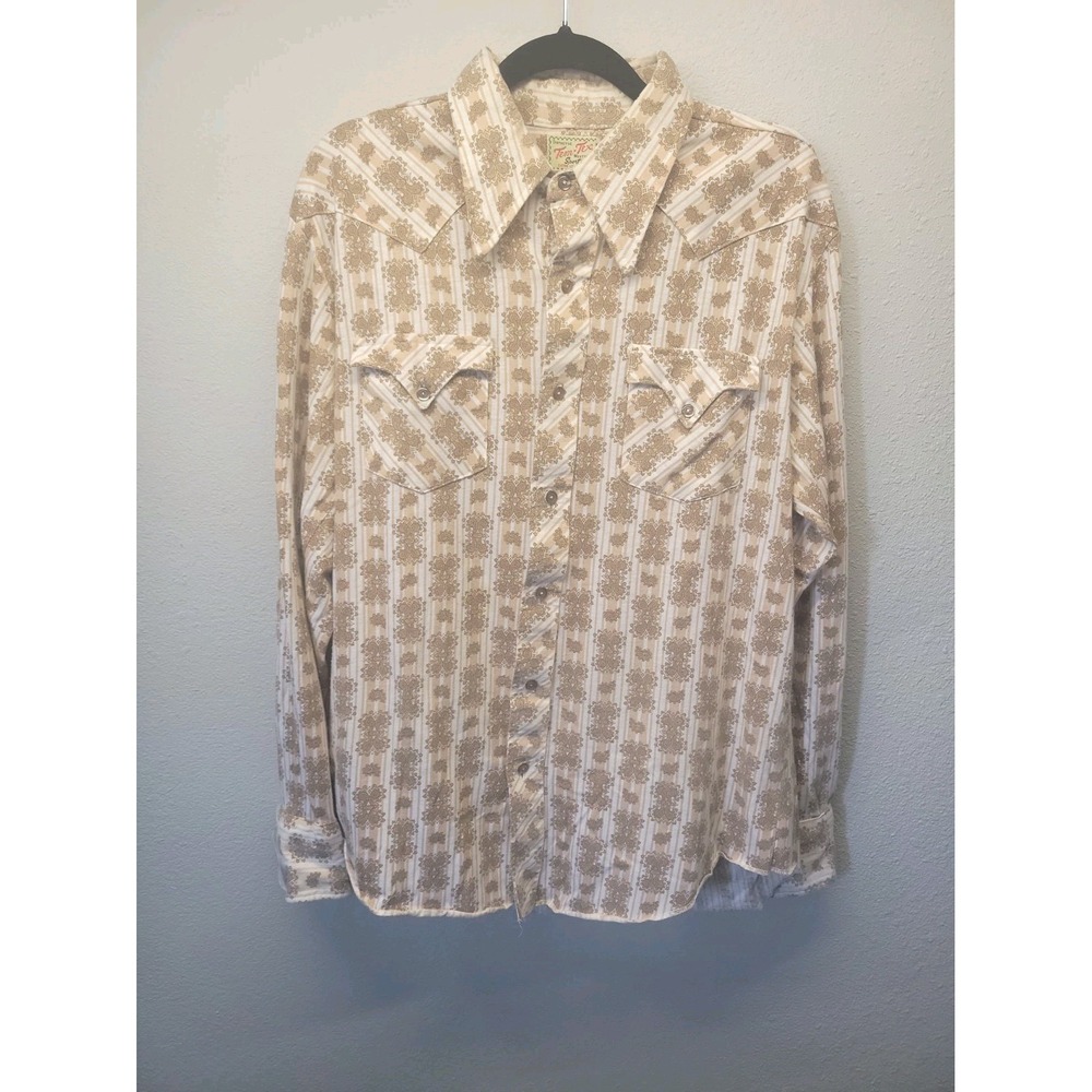 Vtg 70s Tem Tex western snap shirt 17 In/XL  Paisley Striped long tail cowboy